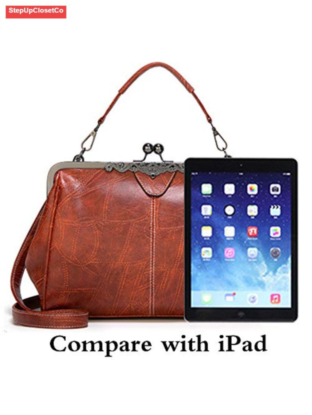 Women Retro Kiss Lock Handbag Satchel PU Leather Shoulder Crossbody Tote - Picture 4 of 6